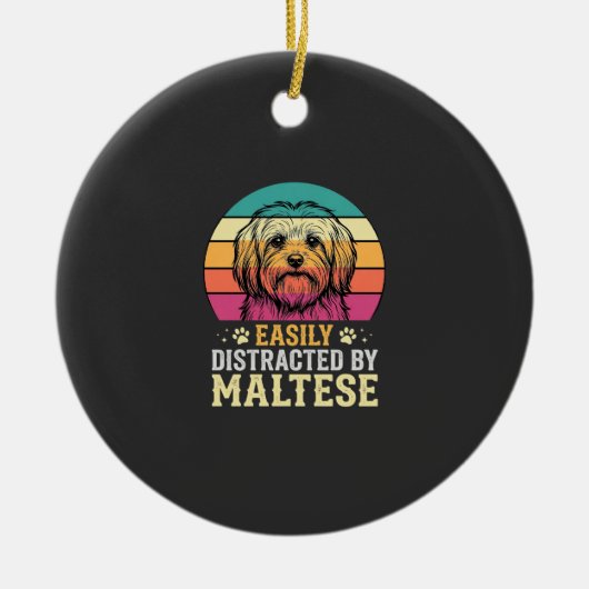 マルチーズの犬 レトロな夕日 ぼんやり セラミックオーナメント (正面)