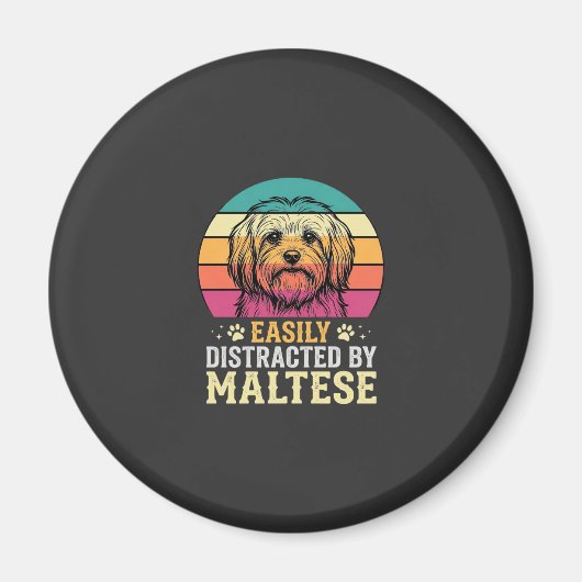 マルチーズの犬 レトロな夕日 ぼんやり マグネット (正面)