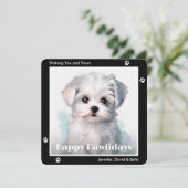 マルチーズの犬 黒 水彩クリスマス シーズンカード (スタンド正面)
