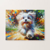 マルチーズの肖像画アクリルアートプリント 犬好きさんへ ジグソーパズル (横)