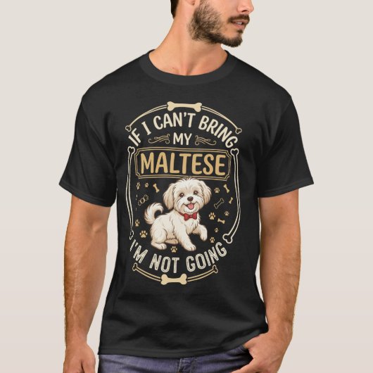 マルチーズは行かない犬 赤い蝶ネクタイの骨フレーム Tシャツ (正面)
