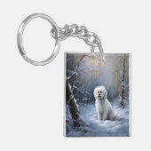 マルチーズは雪のクリスマスを許す キーホルダー (正面左)