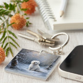 マルチーズは雪のクリスマスを許す キーホルダー (正面右)