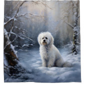 マルチーズは雪のクリスマスを許す シャワーカーテン (正面)