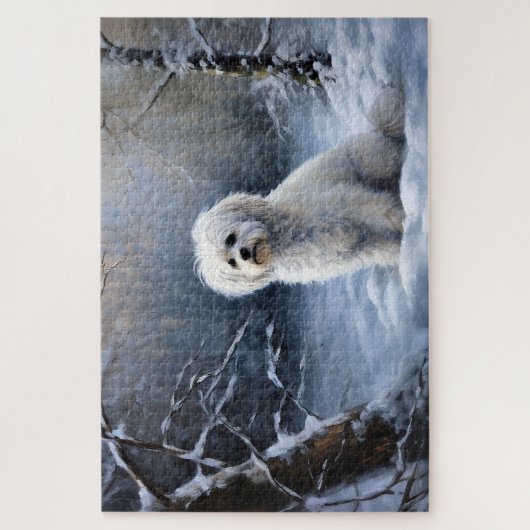 マルチーズは雪のクリスマスを許す ジグソーパズル (縦)