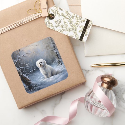 マルチーズは雪のクリスマスを許す スクエアシール (ギフト)