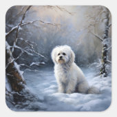 マルチーズは雪のクリスマスを許す スクエアシール (正面)