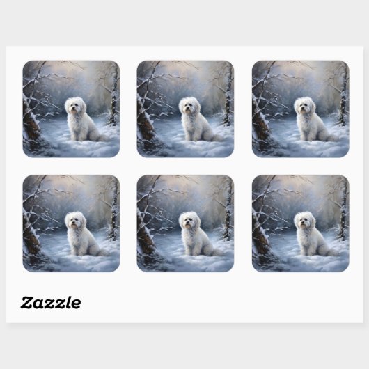 マルチーズは雪のクリスマスを許す スクエアシール (シート)