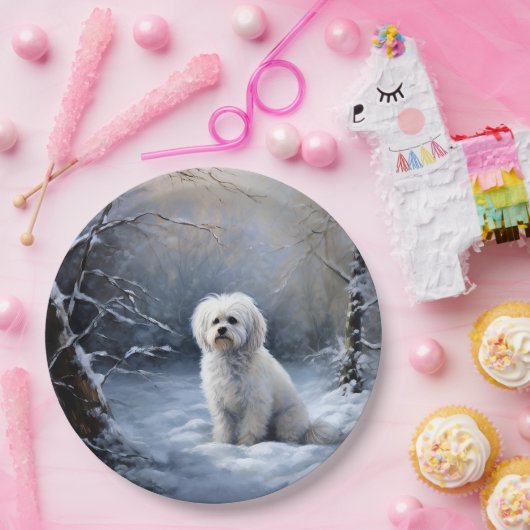 マルチーズは雪のクリスマスを許す ペーパープレート (パーティー)