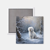 マルチーズは雪のクリスマスを許す マグネット (正面/裏面)