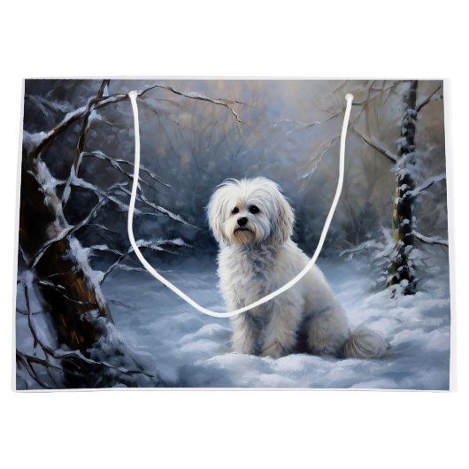 マルチーズは雪のクリスマスを許す ラージペーパーバッグ (正面)