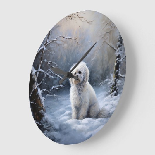 マルチーズは雪のクリスマスを許す ラージ壁時計 (傾斜)