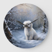 マルチーズは雪のクリスマスを許す ラージ壁時計 (正面)