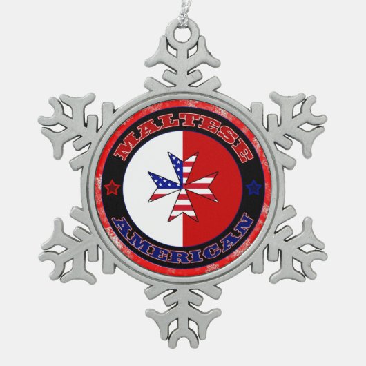 マルチーズアメリカンクロスクリスマスツリーオーナメント スノーフレークピューターオーナメント (正面)