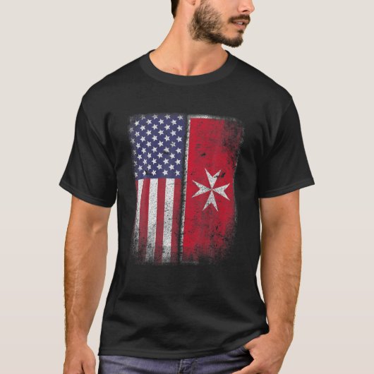 マルチーズアメリカ国旗Malta Cross Usa America Gif Tシャツ (正面)