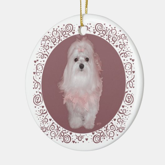 マルチーズオンマウヴ セラミックオーナメント (左)