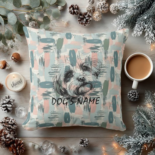 マルチーズカスタムポートレート枕抽象芸術模様 クッション