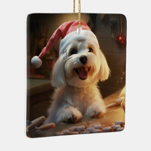 マルチーズクリスマスクッキーフェスティバルホリデイ セラミックオーナメント (右)