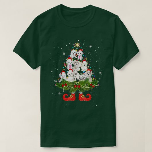 マルチーズクリスマスツリーライトキュートサンタハットドッグL Tシャツ (デザイン正面)