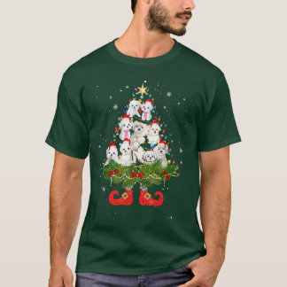 マルチーズクリスマスツリーライトキュートサンタハットドッグL Tシャツ
