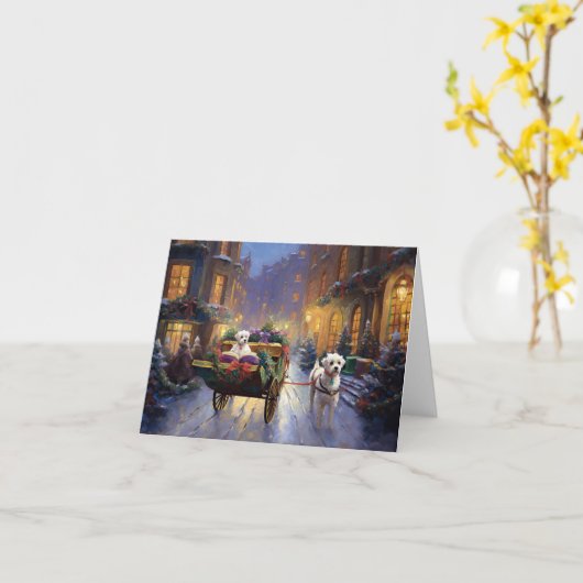 マルチーズクリスマスフェスティバルシーズン カード (黄色い花)