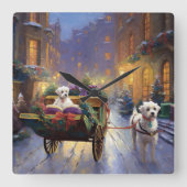 マルチーズクリスマスフェスティバルシーズン スクエア壁時計 (正面)