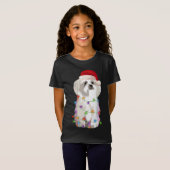 マルチーズクリスマスライトクリスマスドッグ恋人 Tシャツ (正面フル)