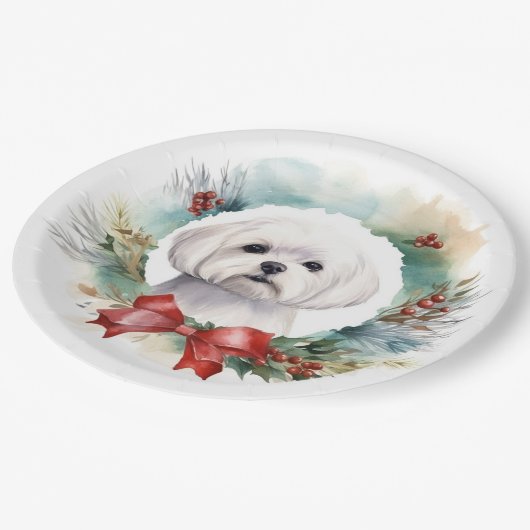 マルチーズクリスマスリースフェスティバルカップ ペーパープレート (アングル)