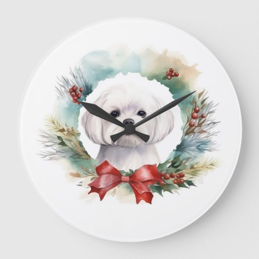 マルチーズクリスマスリースフェスティバルカップ ラージ壁時計 (正面)