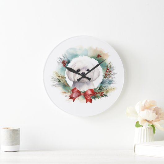 マルチーズクリスマスリースフェスティバルカップ ラージ壁時計 (ホーム)