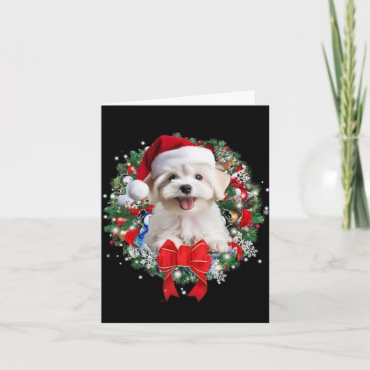 マルチーズクリスマスリース装飾クリスマスパジャマ1 カード (正面)