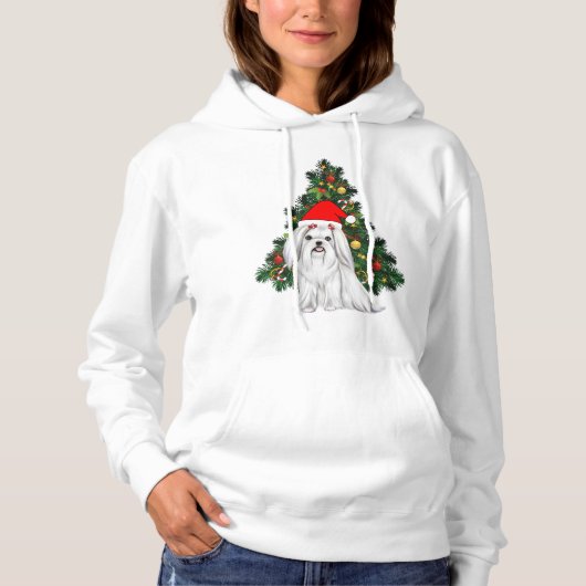 マルチーズクリスマス、クリスマスマルチーズドッグサンタハット パーカ (正面)