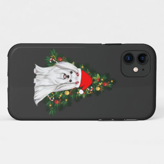 マルチーズクリスマス、クリスマスマルチーズドッグサンタハット Case-Mate iPhoneケース (裏面(横))