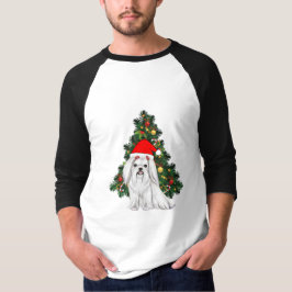 マルチーズクリスマス、クリスマスマルチーズドッグサンタハット Tシャツ