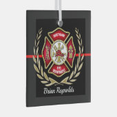 マルチーズクロスパーソナライズされたファイアファイターオーナメント ガラスオーナメント (正面右)