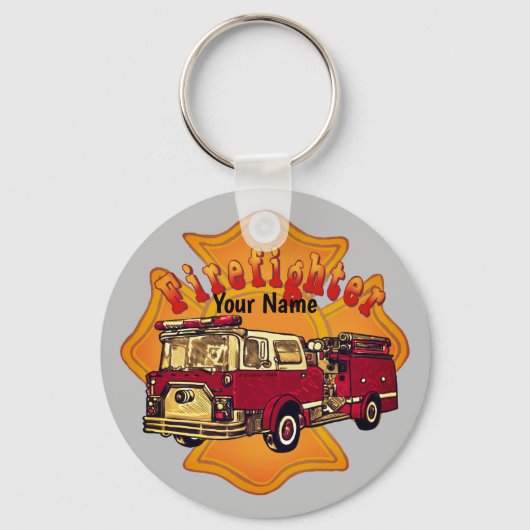 マルチーズクロスファイヤートラック消防士キーチェーン キーホルダー (正面)