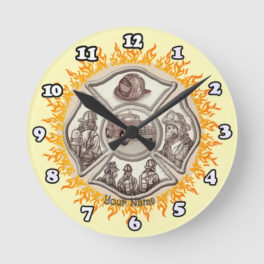 マルチーズクロス消防クロック ラウンド壁時計 (正面)