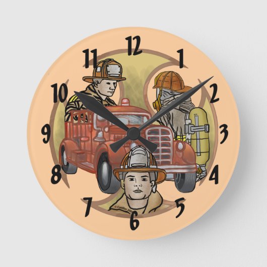 マルチーズクロス消防士ブラザーズ時計 ラウンド壁時計 (正面)