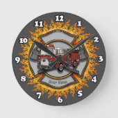 マルチーズクロス消防車のファイアーファイタークロック ラウンド壁時計 (正面)