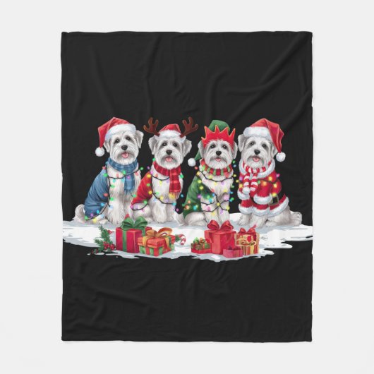 マルチーズサンタハット〔雄ジカの〕枝角小妖精や小人クリスマスライト フリースブランケット (正面)