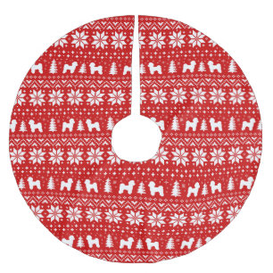 マルチーズシルエットのクリスマスパターンレッド ブラッシュドポリエステルツリースカート