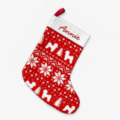 マルチーズシルエットクリスマスのセーター柄かわいい スモールクリスマスストッキング (正面 (吊り時))