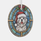 マルチーズステンドグラスのクリスマス ガラスオーナメント (正面右)
