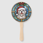 マルチーズステンドグラスのクリスマス ハンドファン (正面)