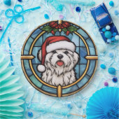 マルチーズステンドグラスのクリスマス ペーパープレート (パーティー)
