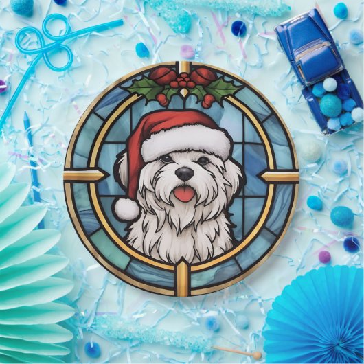 マルチーズステンドグラスのクリスマス ペーパープレート (パーティー)