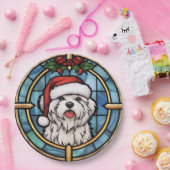 マルチーズステンドグラスのクリスマス ペーパープレート (パーティー)