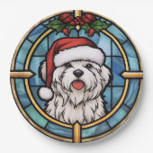 マルチーズステンドグラスのクリスマス ペーパープレート (正面)