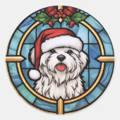 マルチーズステンドグラスのクリスマス ラウンドシール (正面)