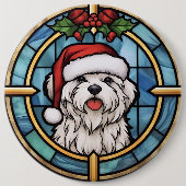 マルチーズステンドグラスのクリスマス 缶バッジ (正面)
